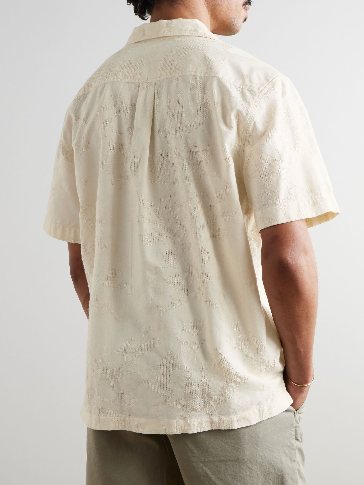 Franca Camp-Collar Cotton-Blend Jacquard Shirt Ecru - 3