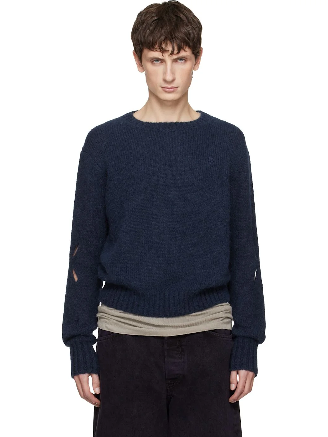 Navy Slashed Shaggy Sweater - 1
