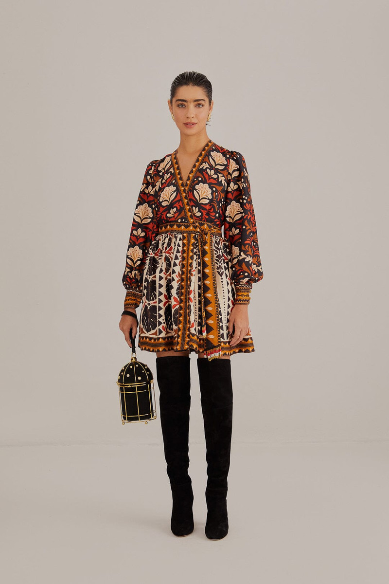 Multicolor Tapestry Garden V Neck Mini Dress 1