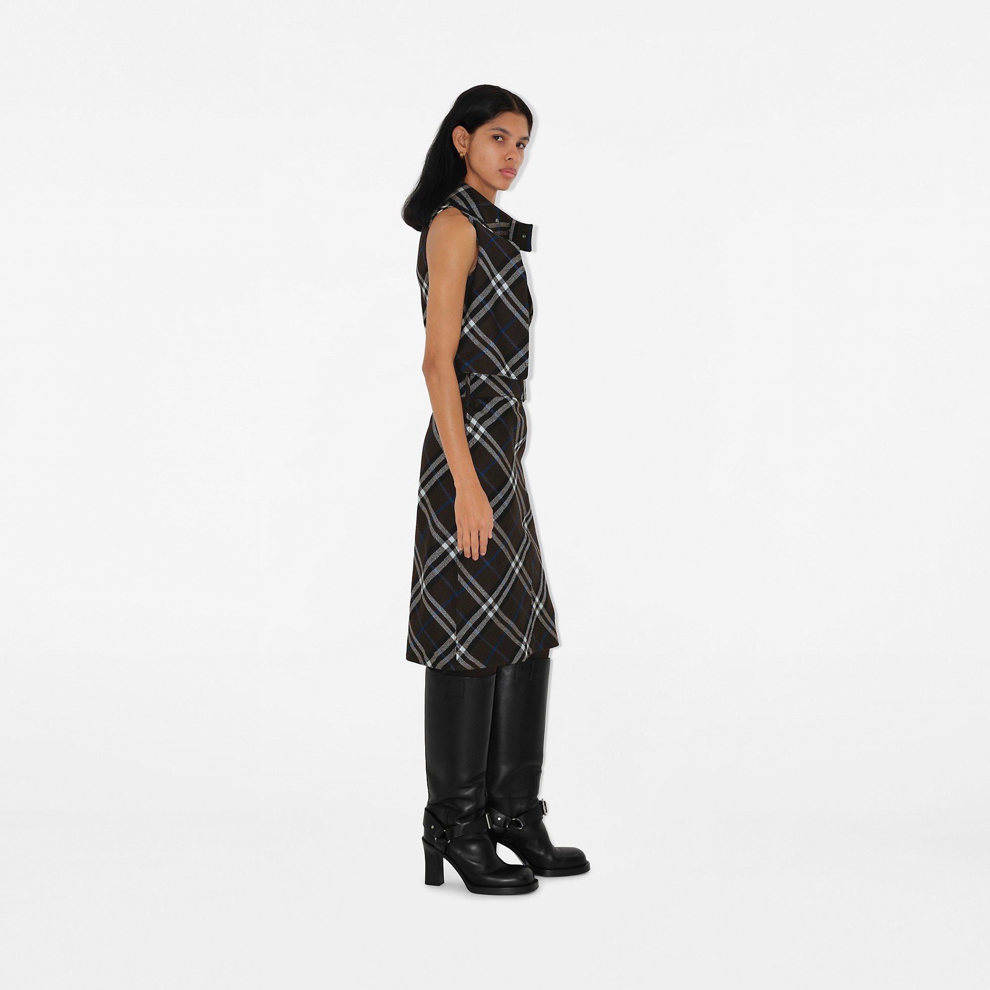 Check Wool Silk Dress - 3