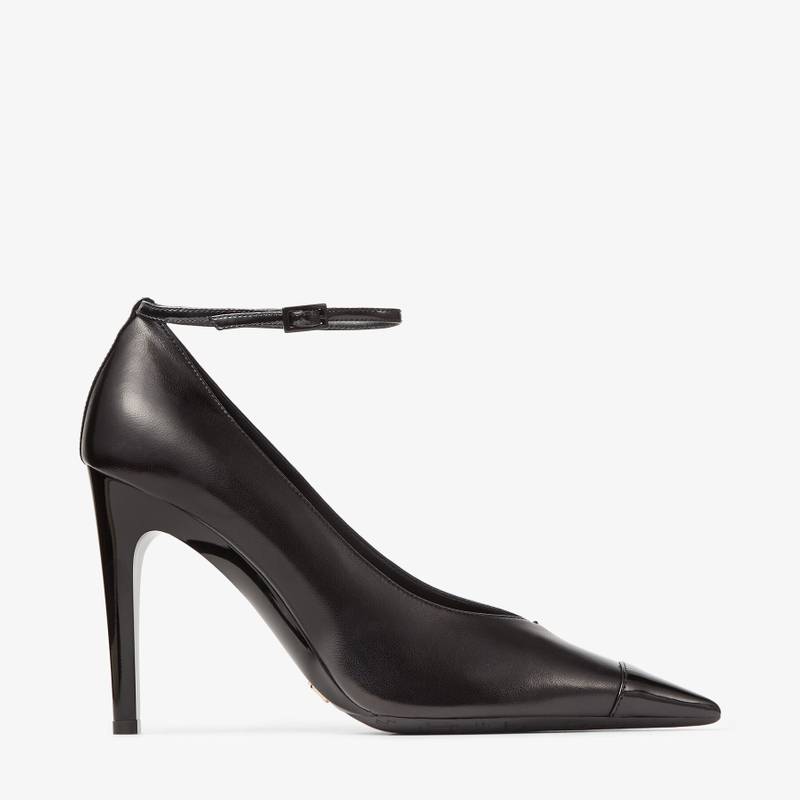 Cierra Pump 100 Black Luxe Nappa Leather Pump with Black Patent Heel and Toe Detail 1