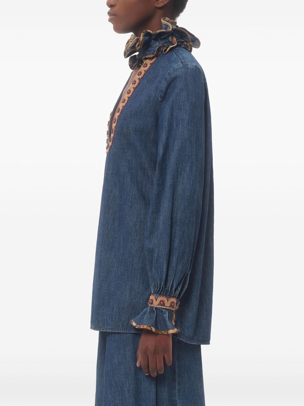 embroidered chambray blouse - 4