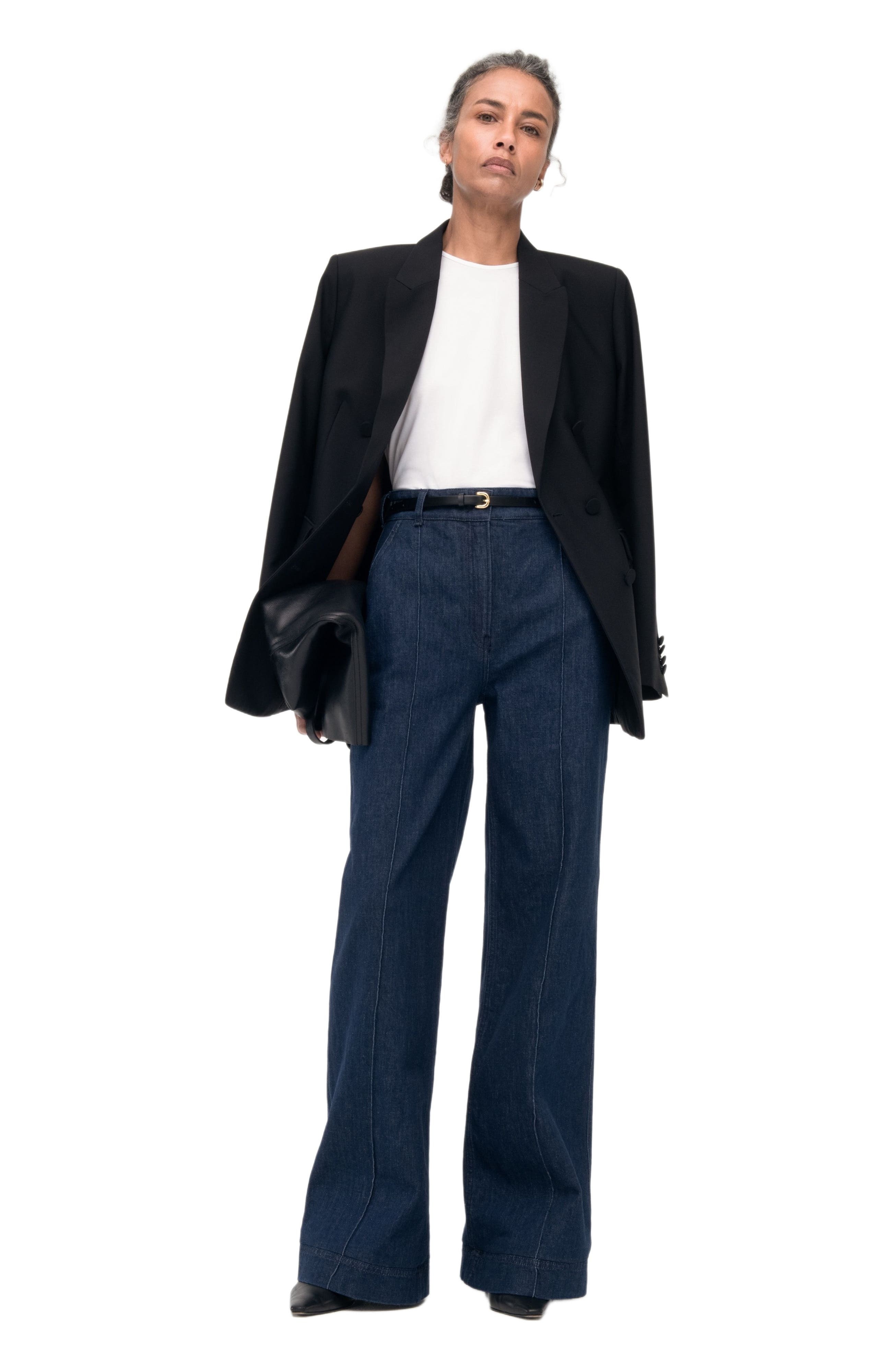 Another Tomorrow HIGH WAISTED DENIM TROUSER in Dark Wash at Nordstrom - 7