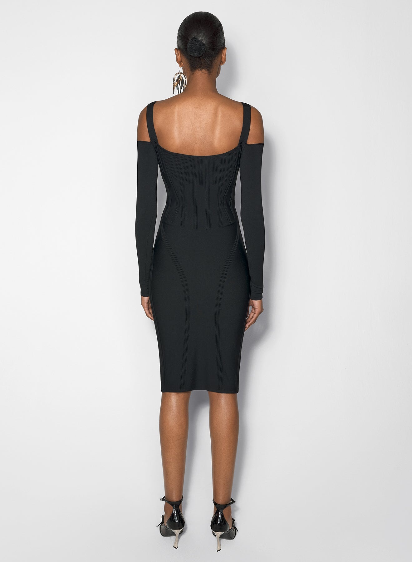 black boning detail knit dress - 3