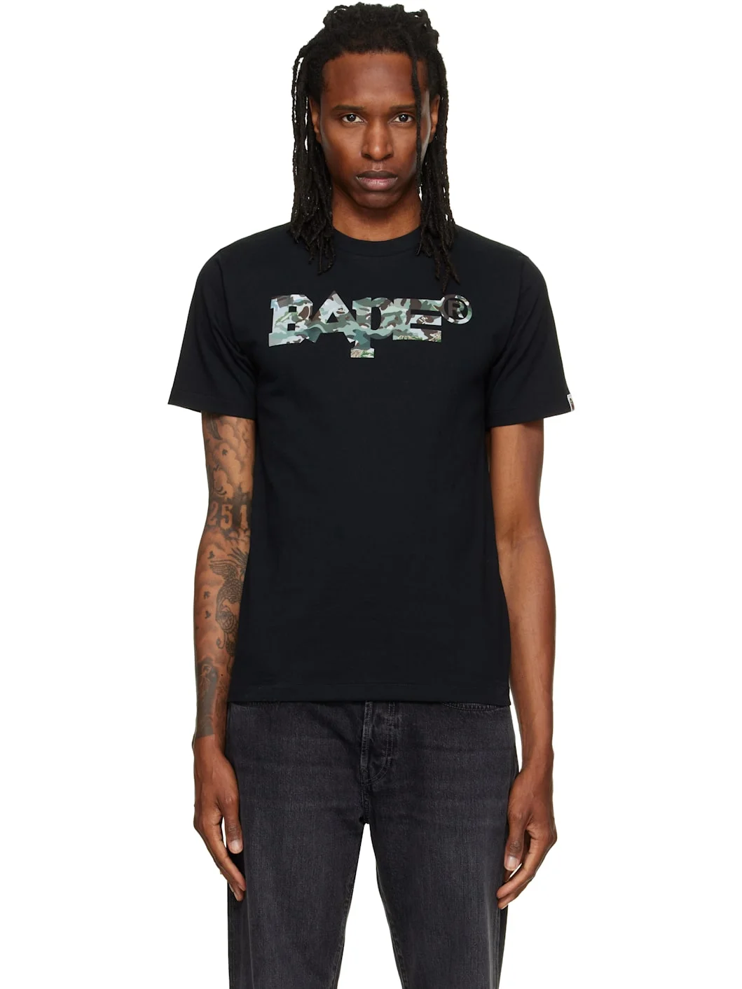 Black Hybrid Camo Mixed 'BAPE' Logo T-shirt - 1