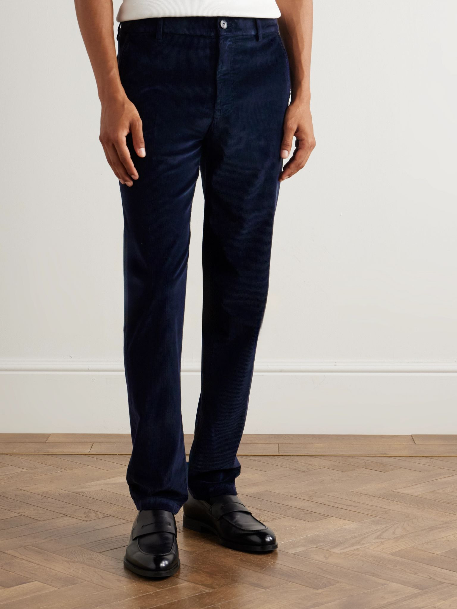 Tapered Garment-Dyed Stretch Cotton and Modal-Blend Corduroy Trousers Navy - 3