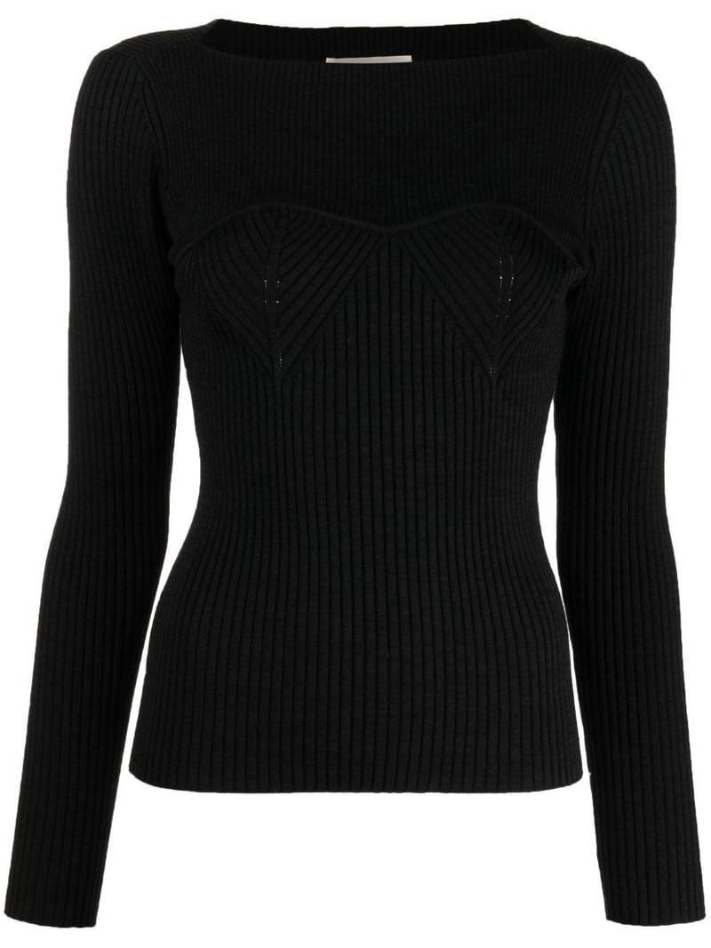Zilyae slash-neck ribbed top 1