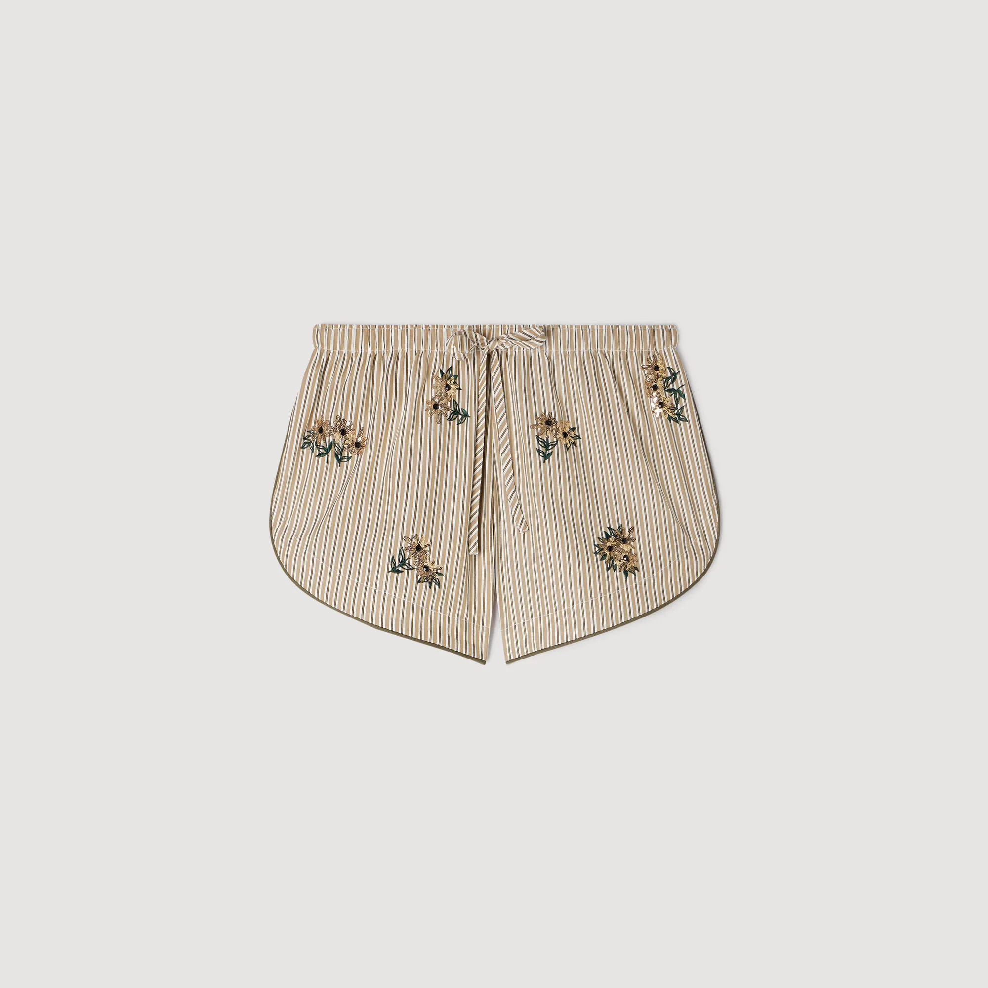 FLORAL EMBROIDERED STRIPED SHORTS - 1
