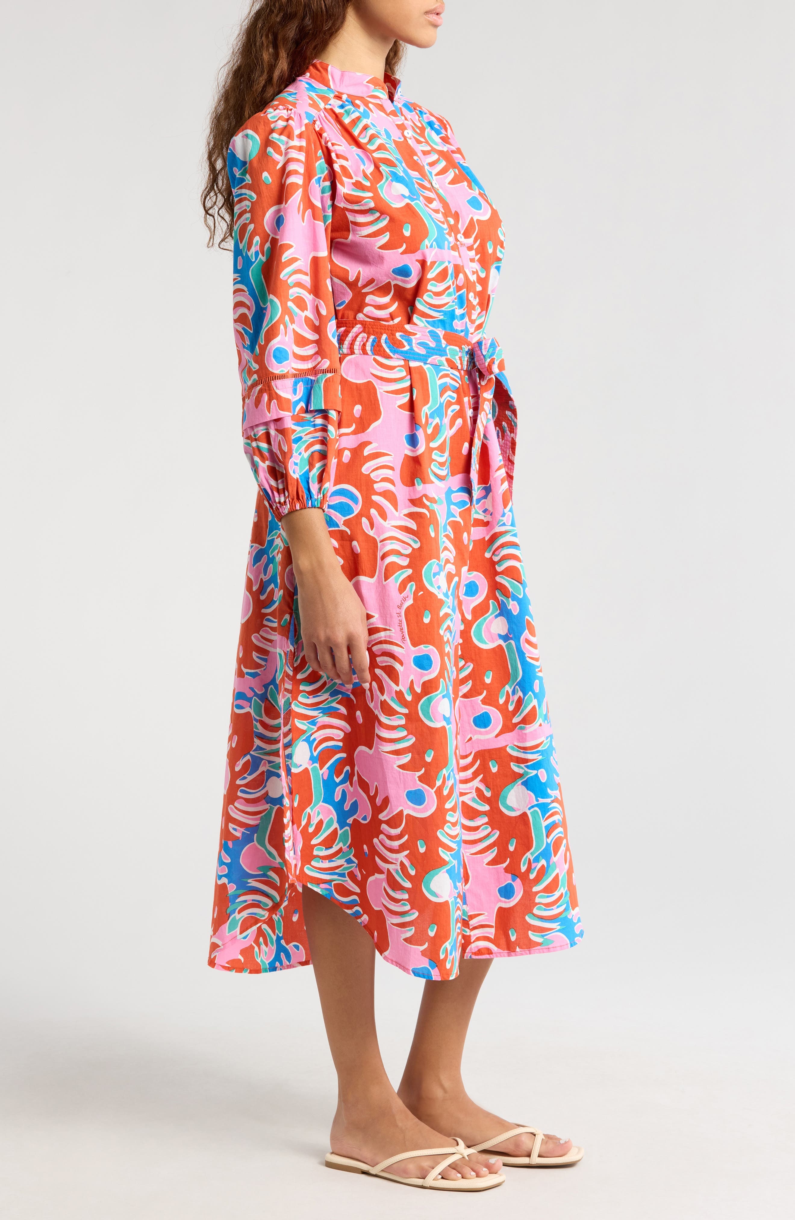 Poupette St Barth Cathy Abstract Print Cotton Cover-Up Shirtdress in Red Geo Afro at Nordstrom - 3