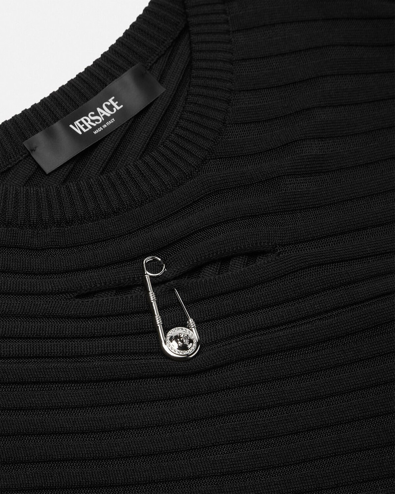 VERSACE Safety Pin Asymmetric Ribbed Knit Sweater outlook