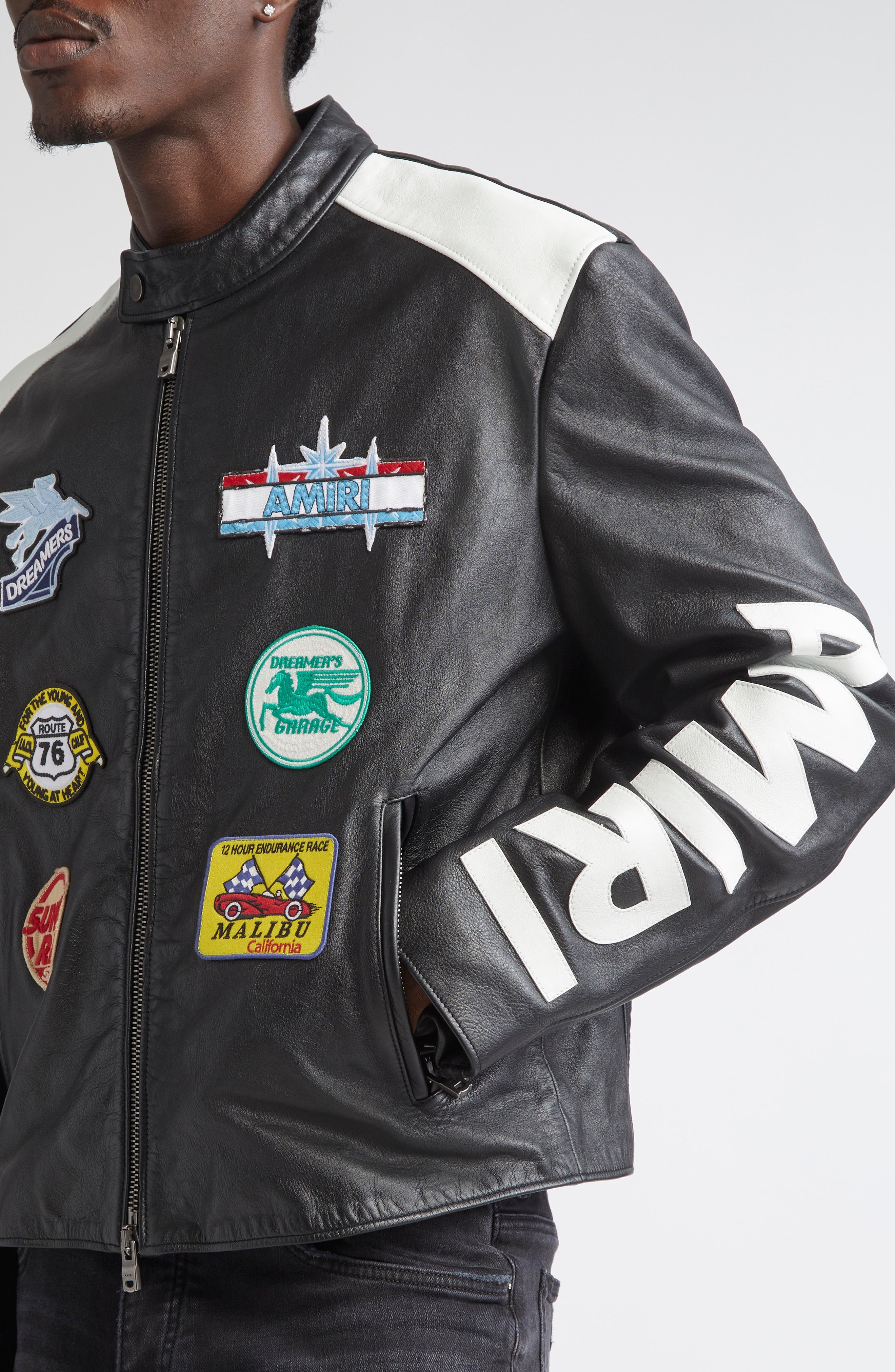 AMIRI Patches Leather Racer Jacket in Black at Nordstrom - 5