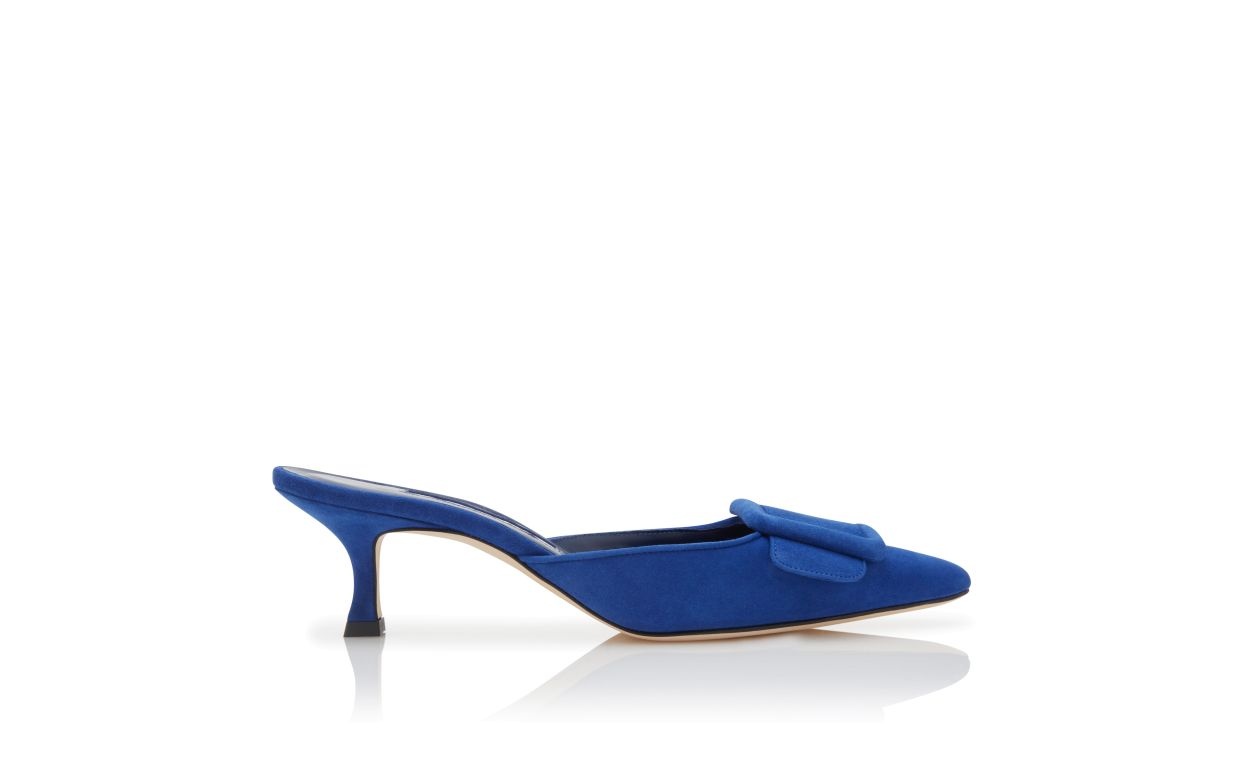 Blue Suede Buckle Detail Mules - 1