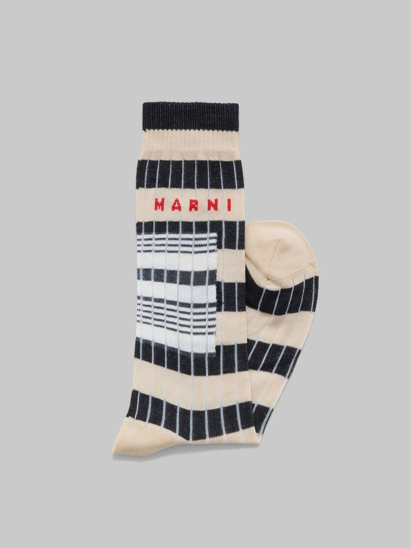 Marni BEIGE RIBBED COTTON SOCKS WITH CONTRAST STRIPES outlook