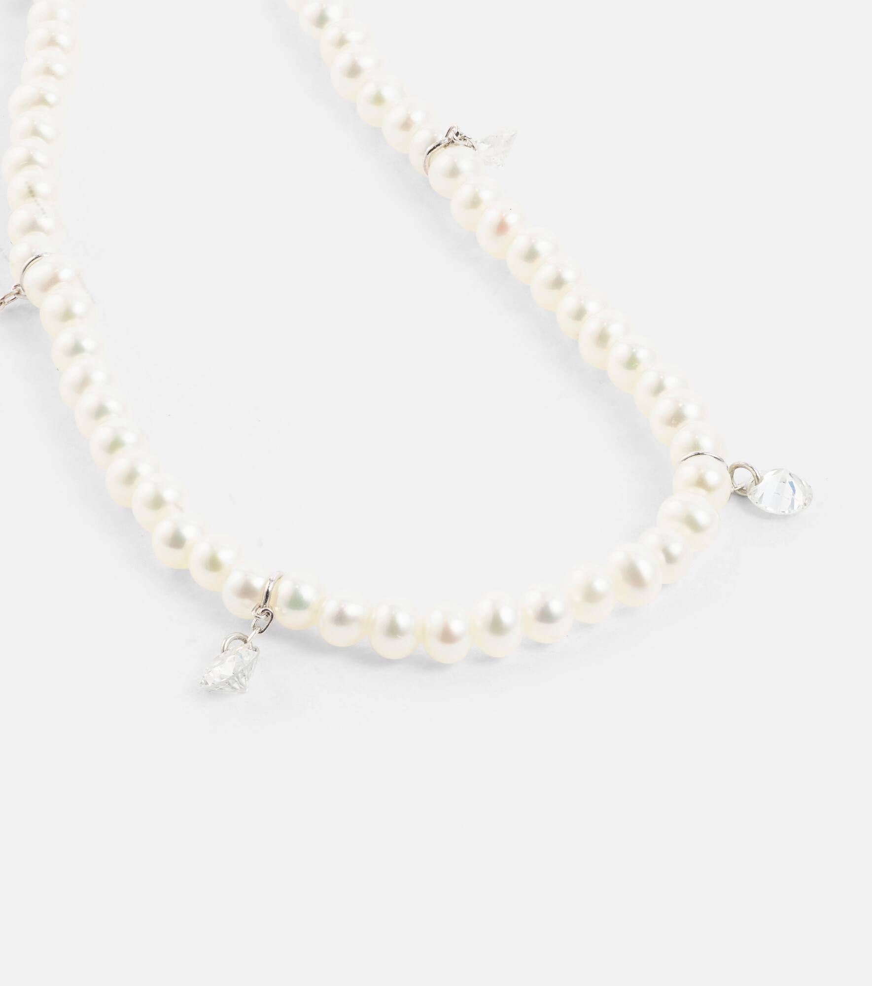 18kt white gold necklace with diamonds and pearls - 6
