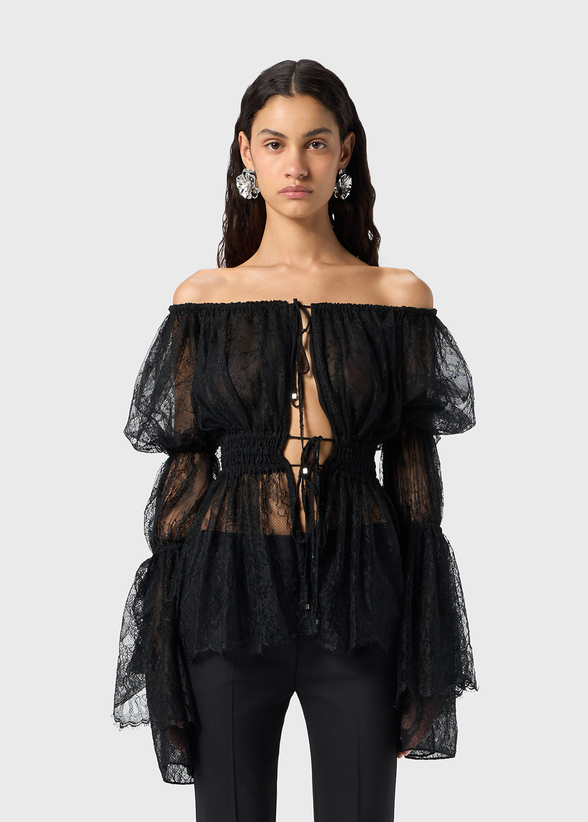 CHANTILLY LACE SHIRT WITH GATHERING - 3