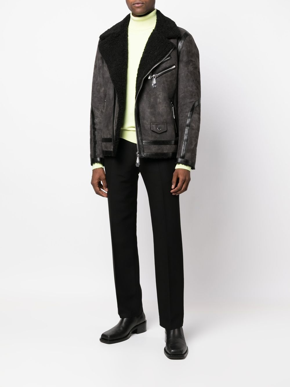 Faux-Shearling suede biker jacket - 4