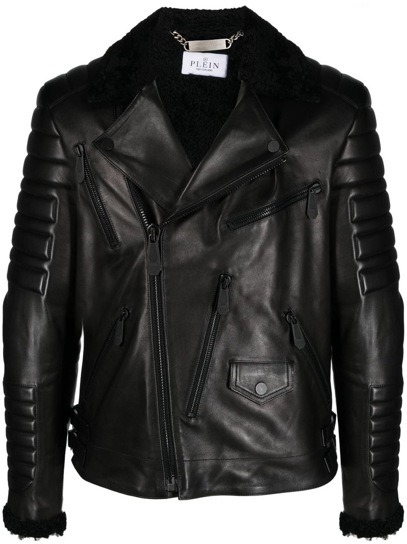 logo-debossed leather jacket 1