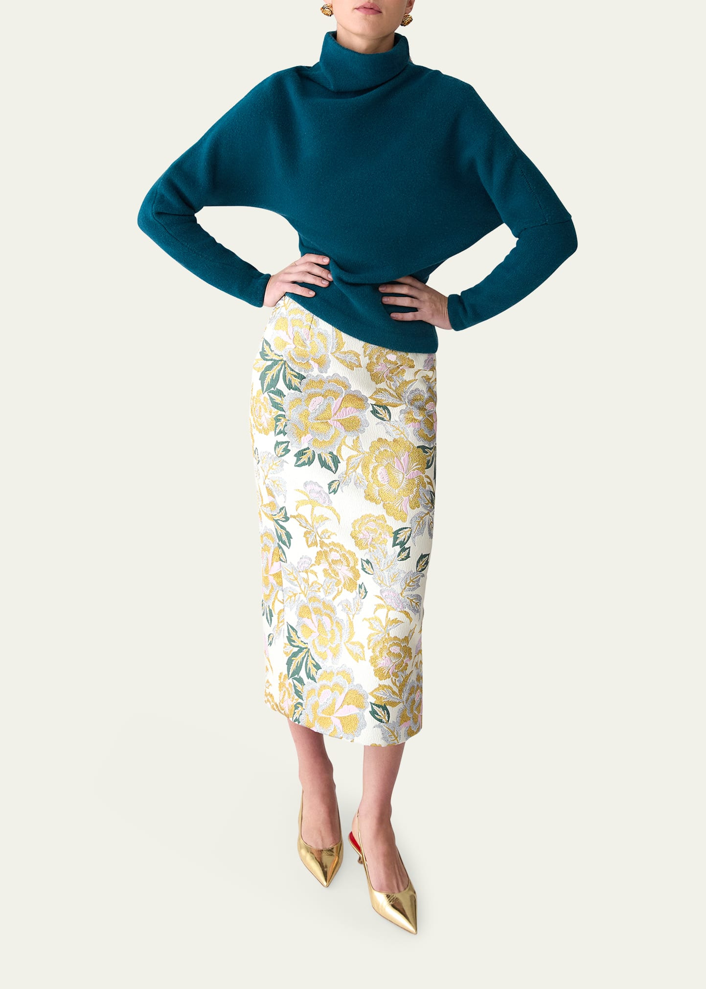 Floral Jacquard Midi Skirt - 2
