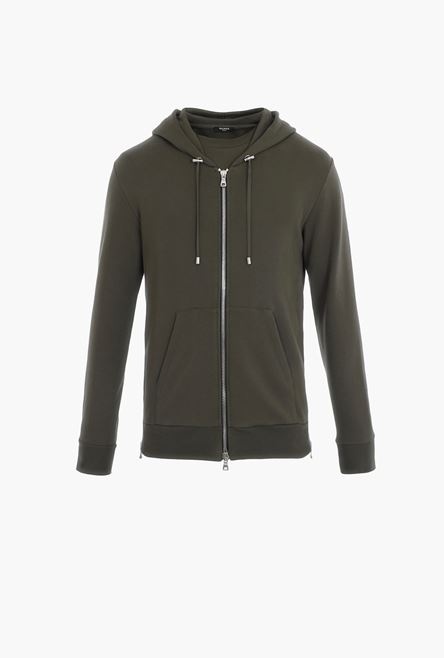 Khaki cotton sweatshirt with embossed khaki Balmain Paris logo - 1
