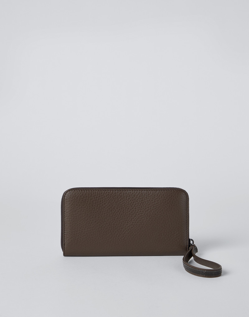 Brunello Cucinelli Texture calfskin wallet with precious zipper pull outlook