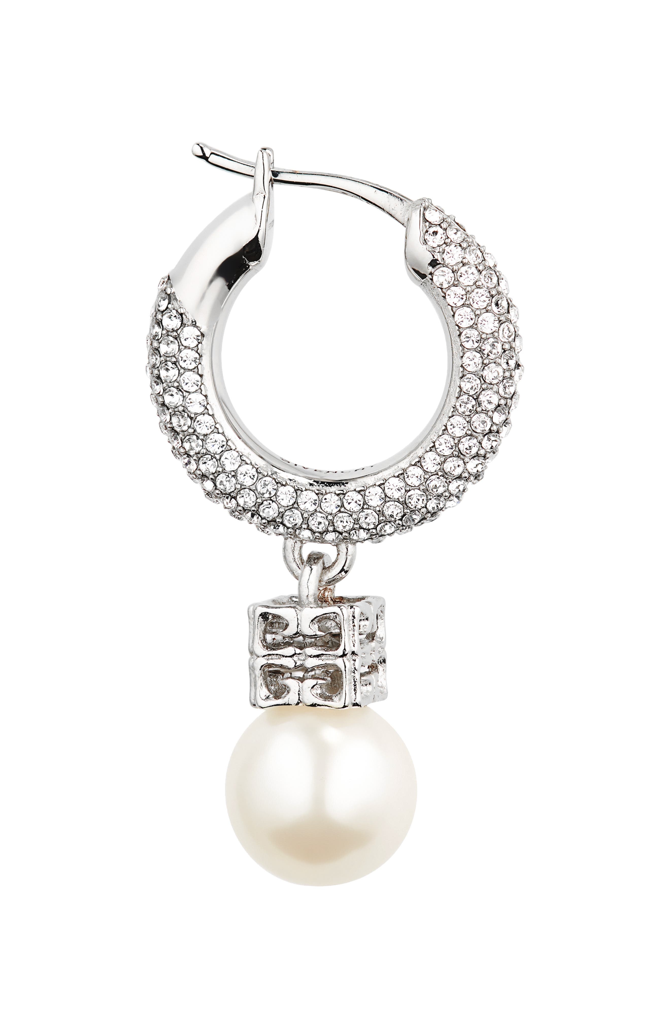 Givenchy Imitation Pearl & Crystal Hoop Earrings in Off White/Silvery at Nordstrom - 5