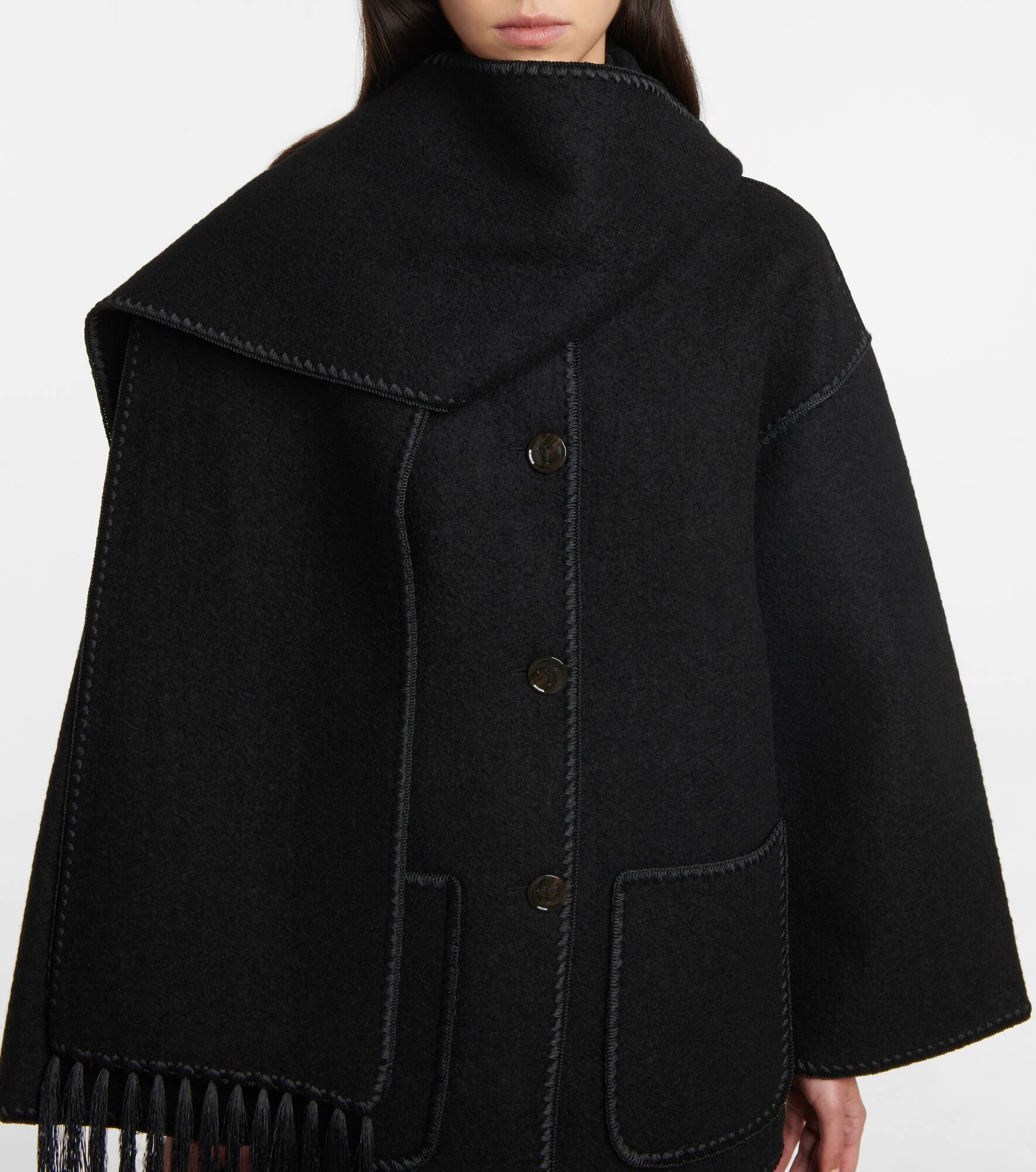 Embroidered wool-blend scarf jacket - 4