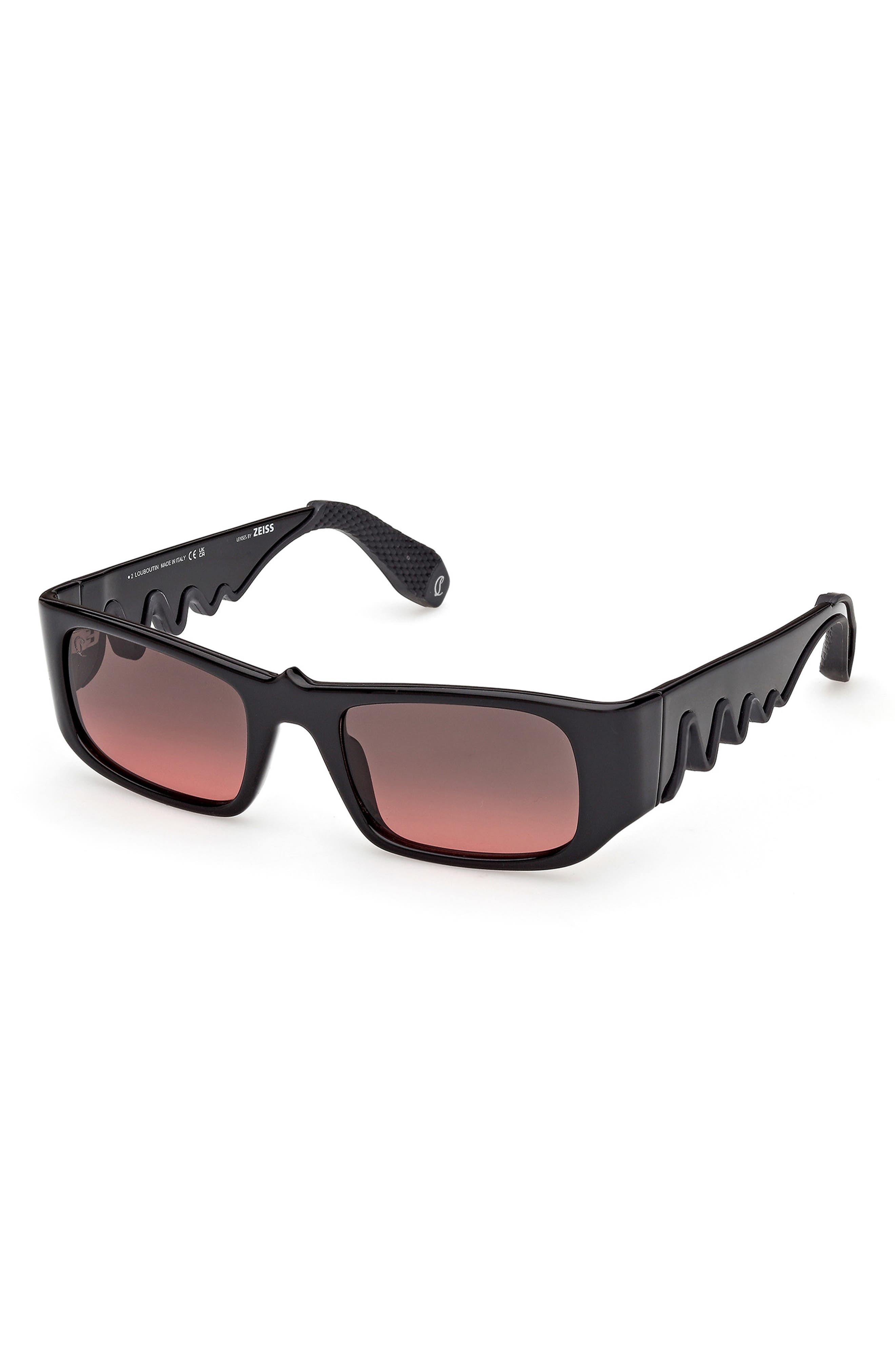 Christian Louboutin 53mm Loubishark Rectangular Sunglasses in Black/Red Gradient at Nordstrom - 2