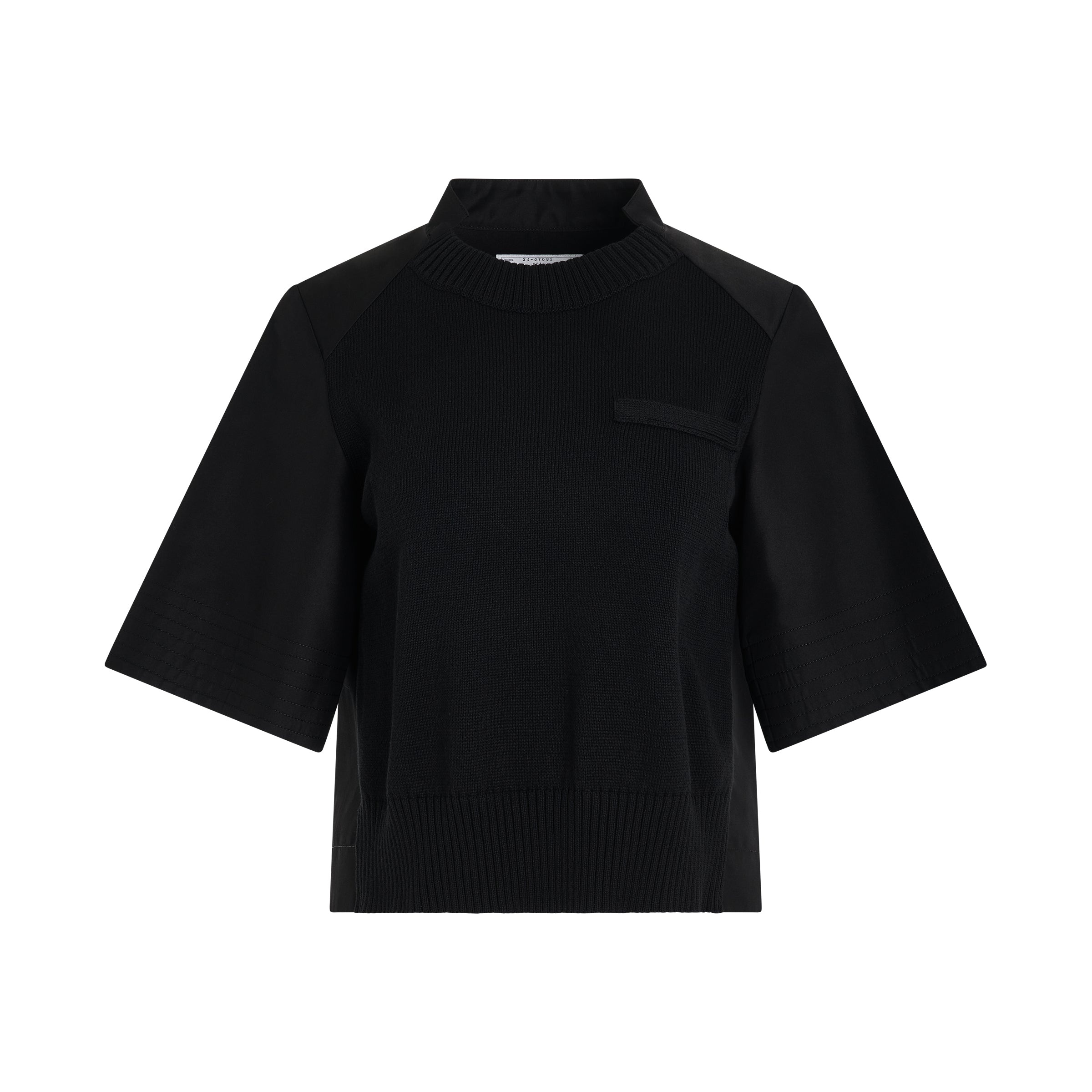 Cotton Gabardine x Knit Pullover in Black - 1