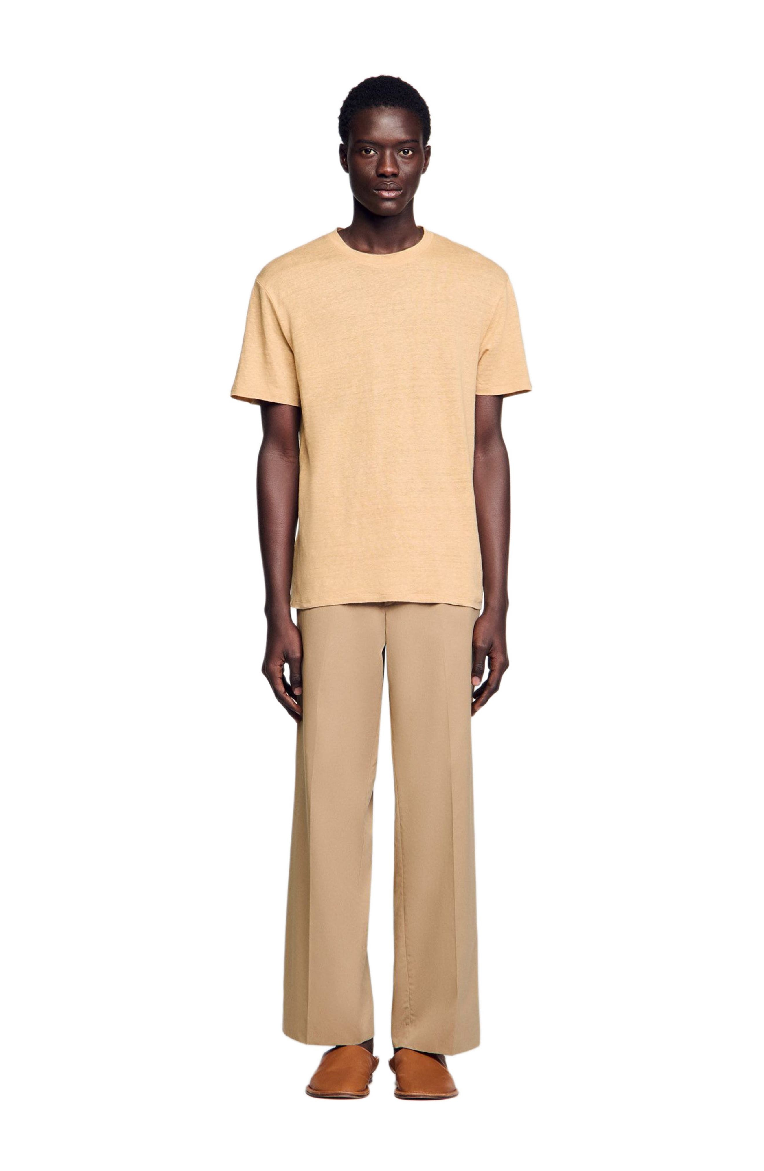 SANDRO Certified linen T-shirt in Nut at Nordstrom - 3