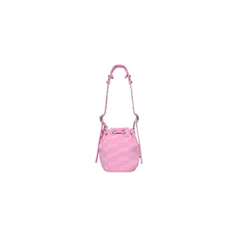 Women's Le Cagole Xs Bucket Bag Bb Monogram Denim  in Pink 4