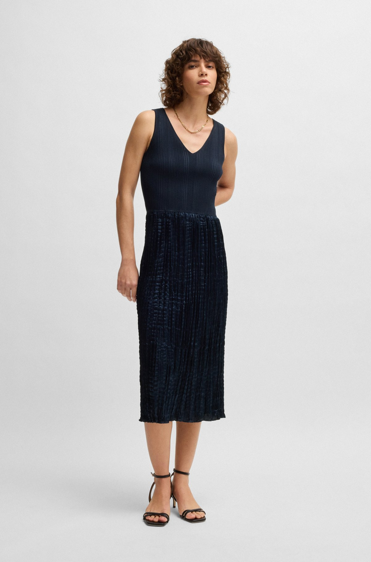 KNITTED DRESS WITH LUSTROUS STRUCTURED SKIRT - 2
