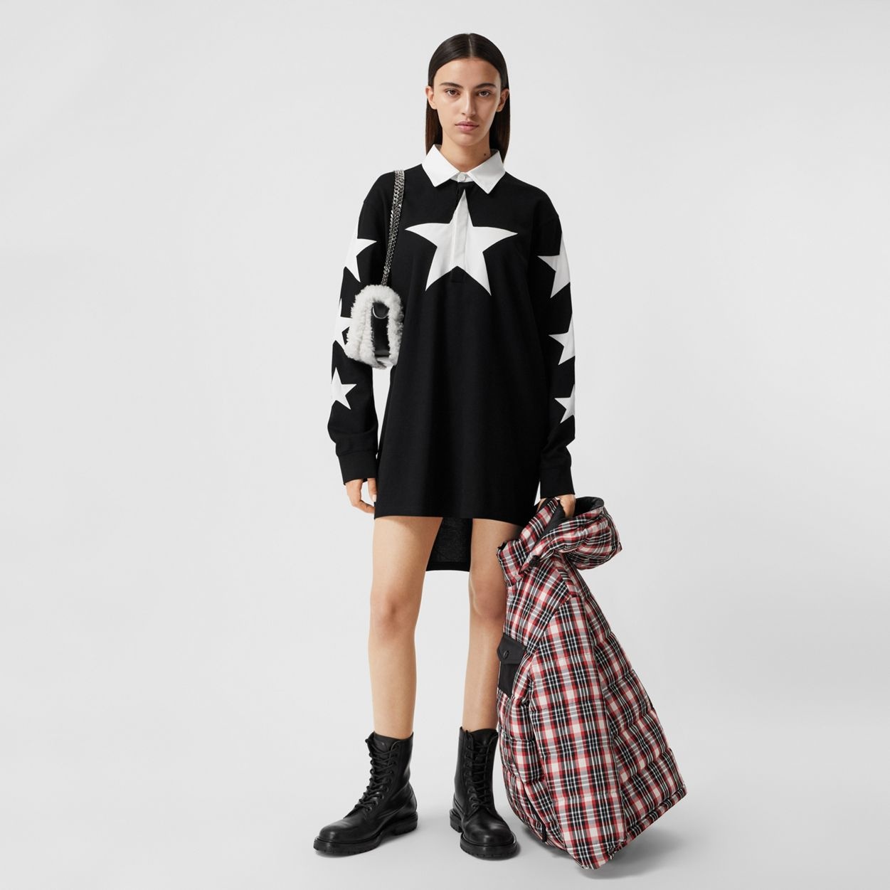 Long-sleeve Star Motif Cotton Piqué Polo Shirt Dress - 6