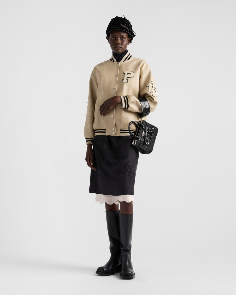 Prada Leather bomber jacket with patch outlook