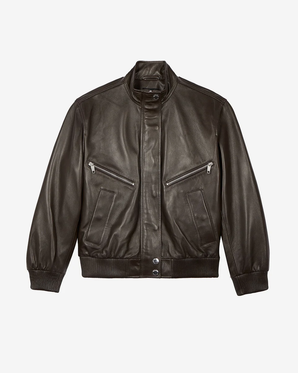 BROWN LEATHER ZIPPED JACKET - 1
