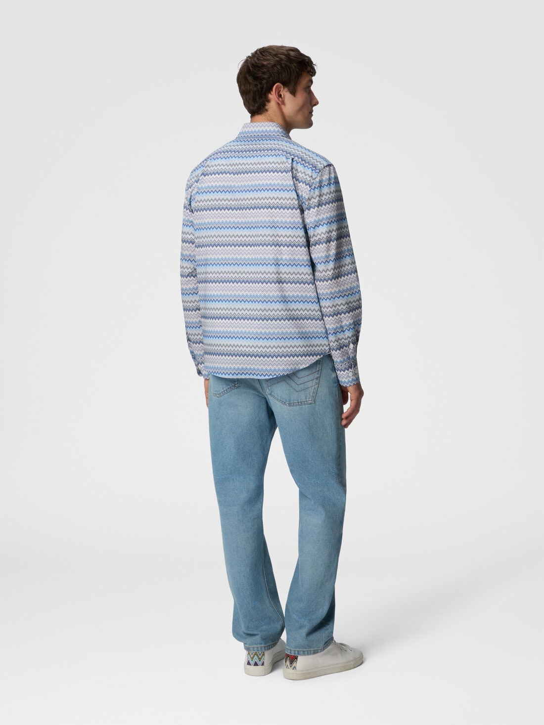 Zig zag cotton poplin shirt with breast pocket - 3