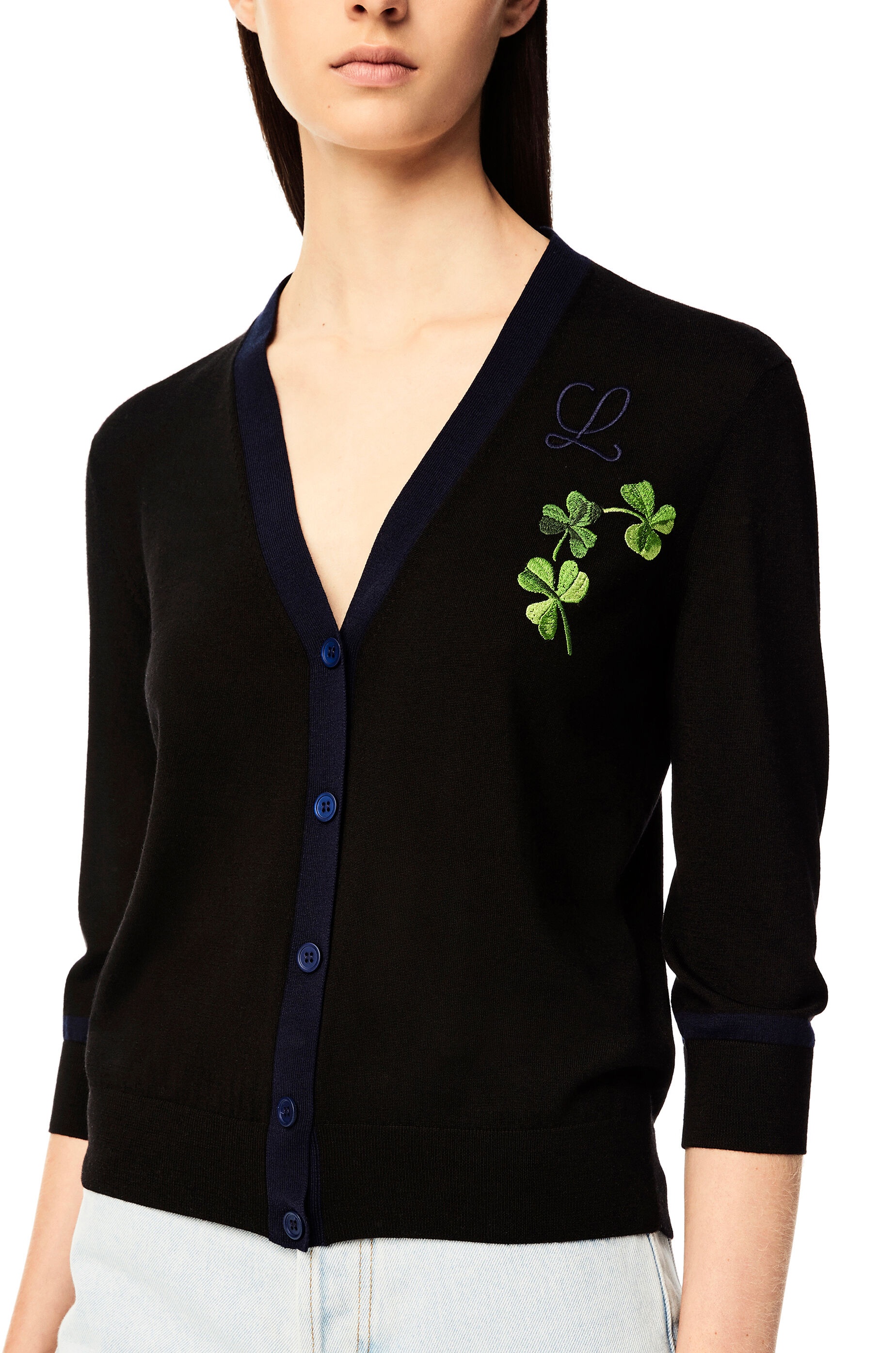 Shamrock embroidered cardigan in wool - 5