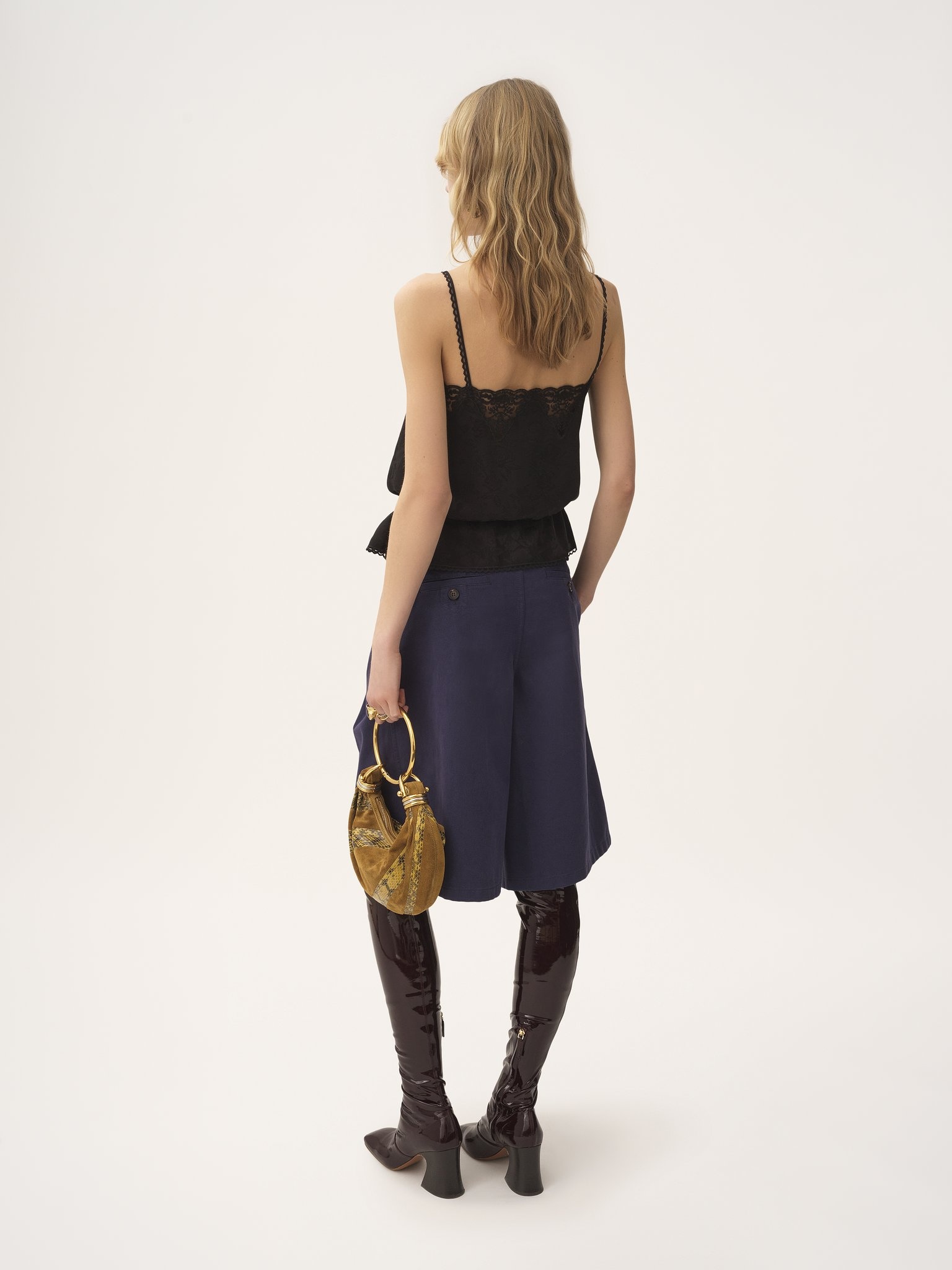 DRAWSTRING CAMISOLE TOP IN SILK JACQUARD & LACE - 5