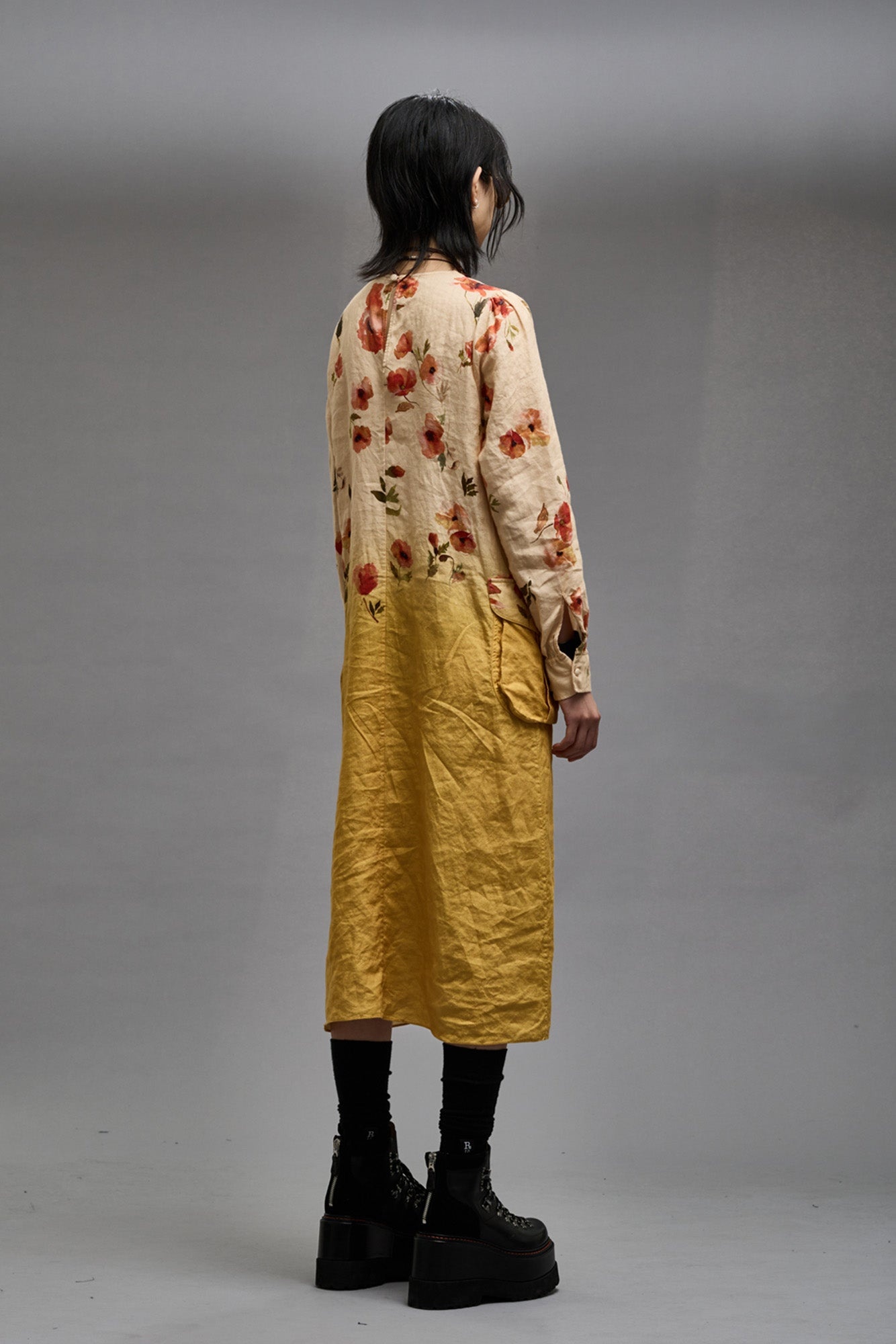 BELLOW POCKET DRESS - YELLOW POPPY PRINT - 5