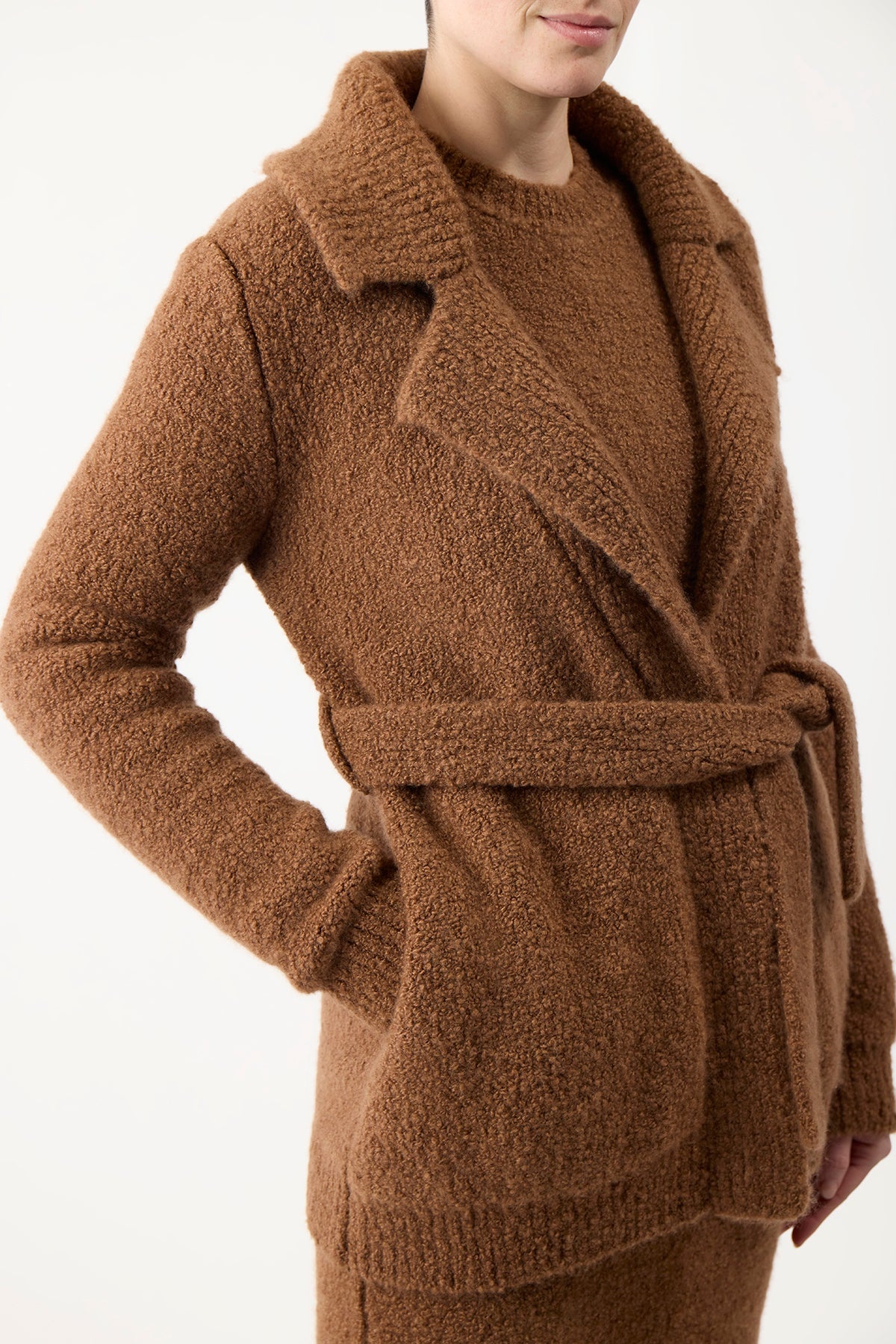 Coles Knit Cardigan in Cognac Cashmere Silk Boucle - 5