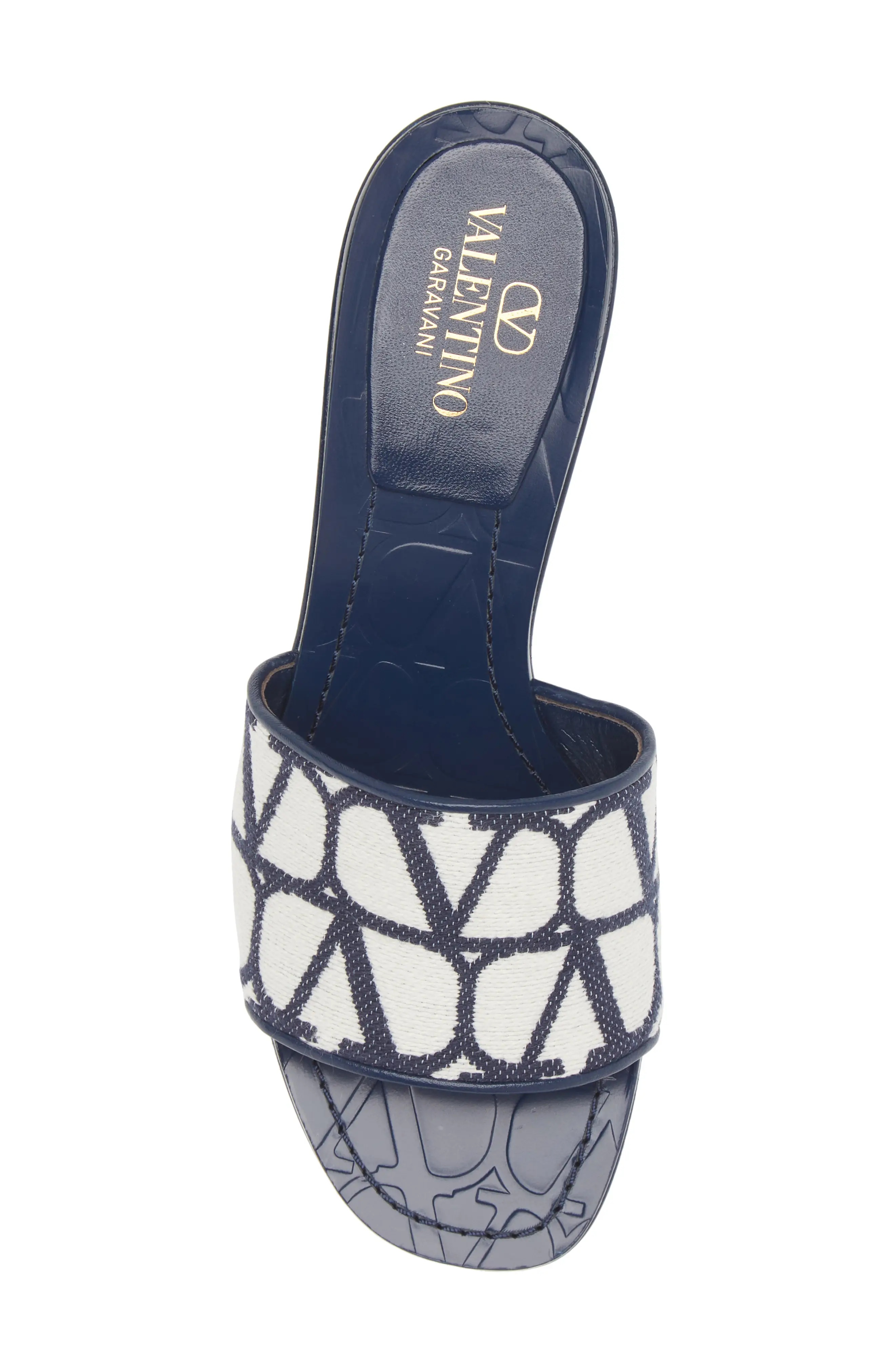 VLOGO Toile Slide Sandal in White/Blue - 5