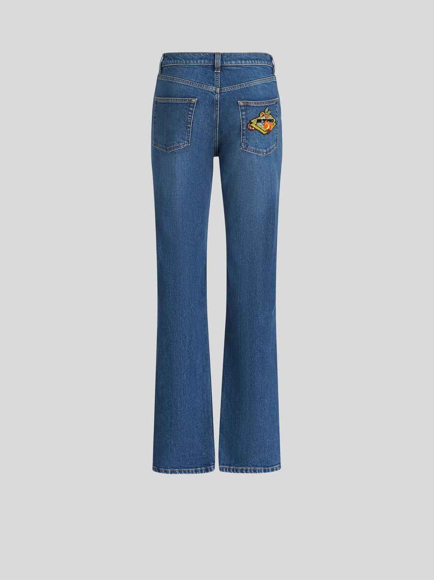 DENIM JEANS WITH EMBROIDERED PATCH - 5