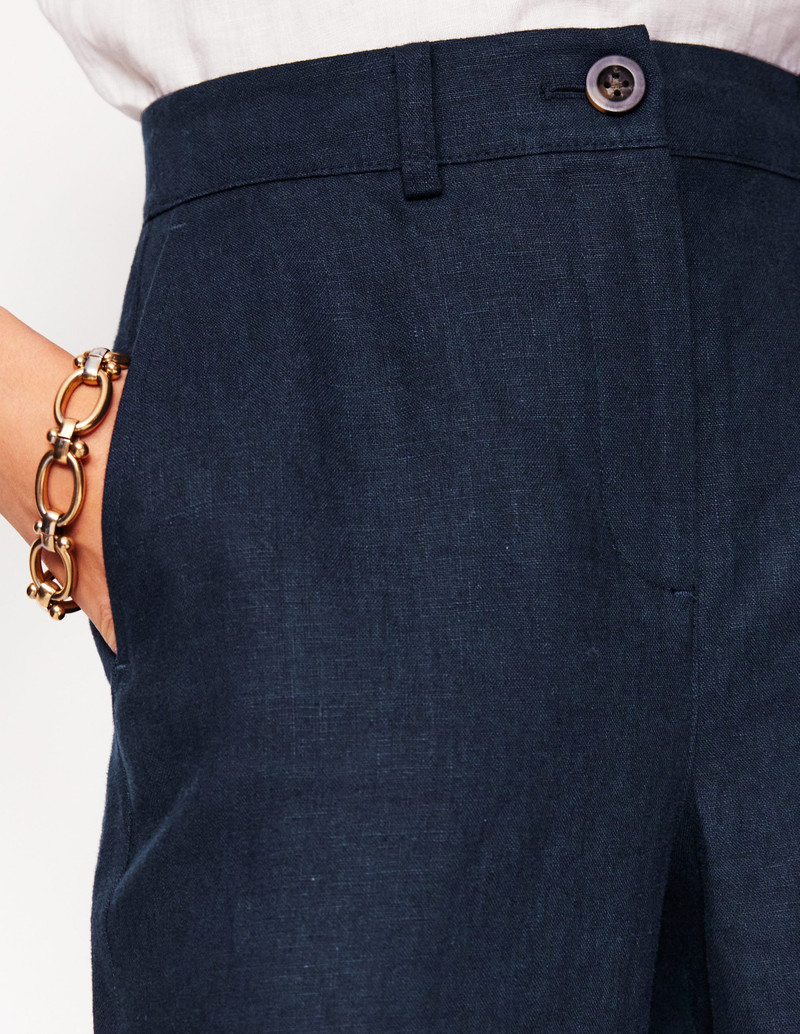 Westbourne Crop Linen Pants-Navy 3