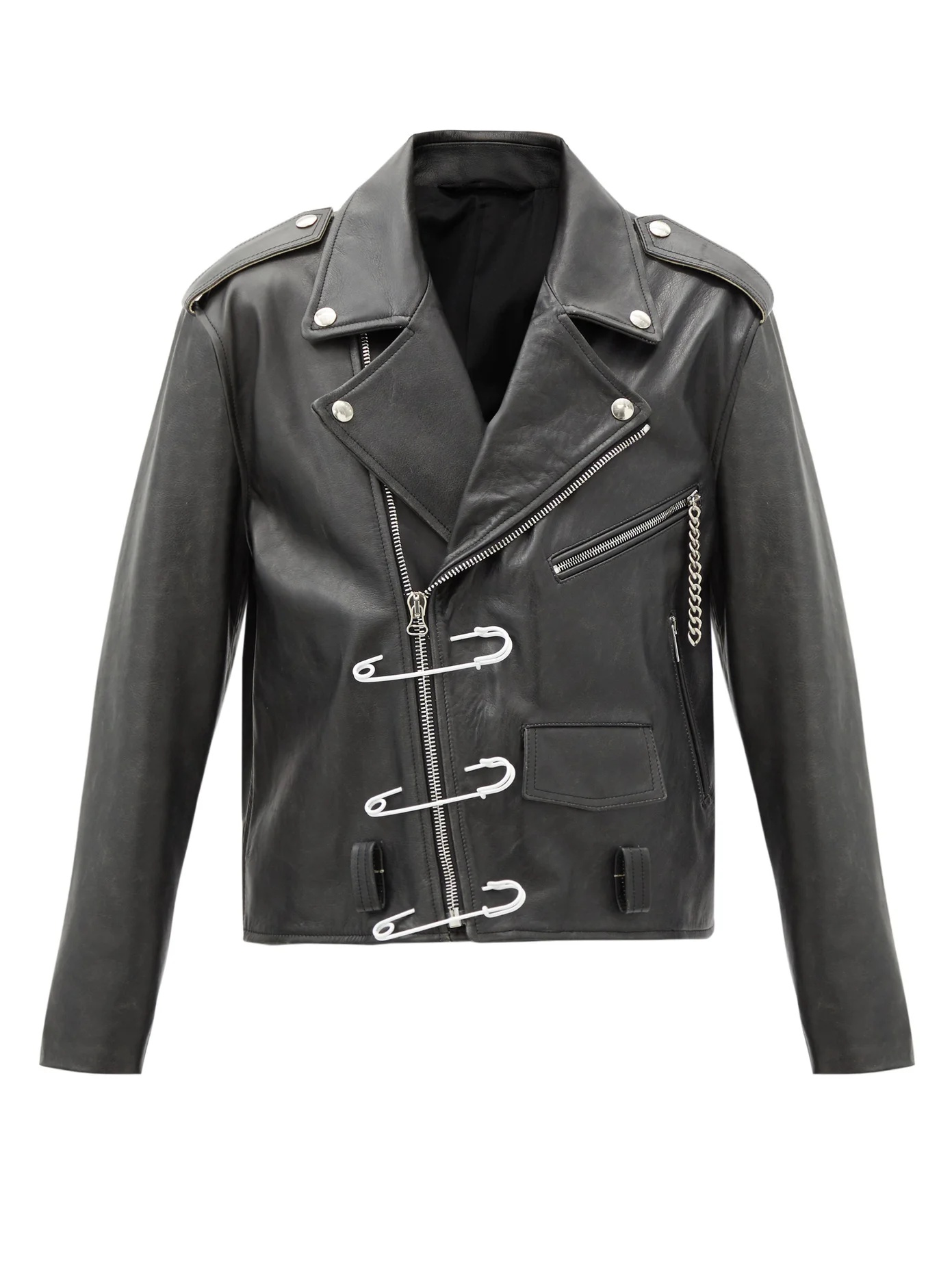 Safety-pin leather biker jacket - 1