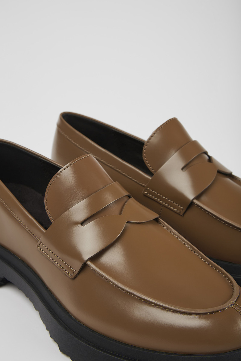 Brown leather loafers for men 3