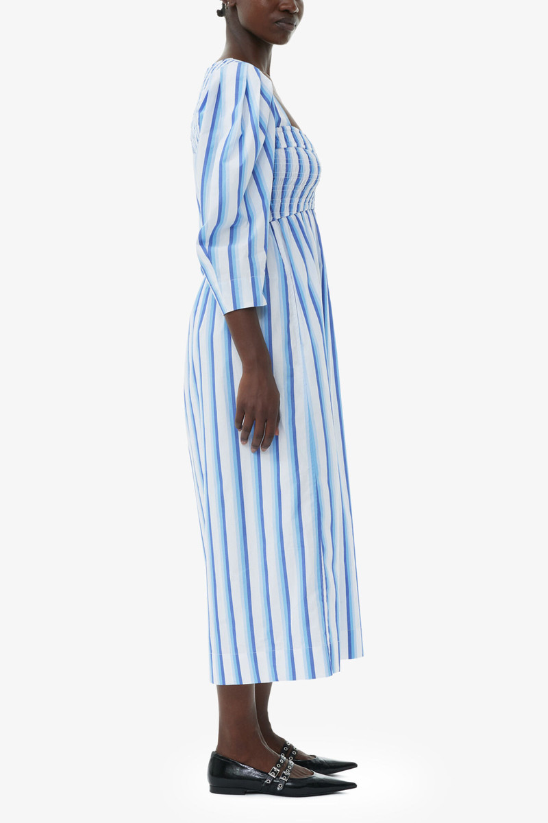BLUE STRIPED COTTON SMOCK LONG DRESS 4