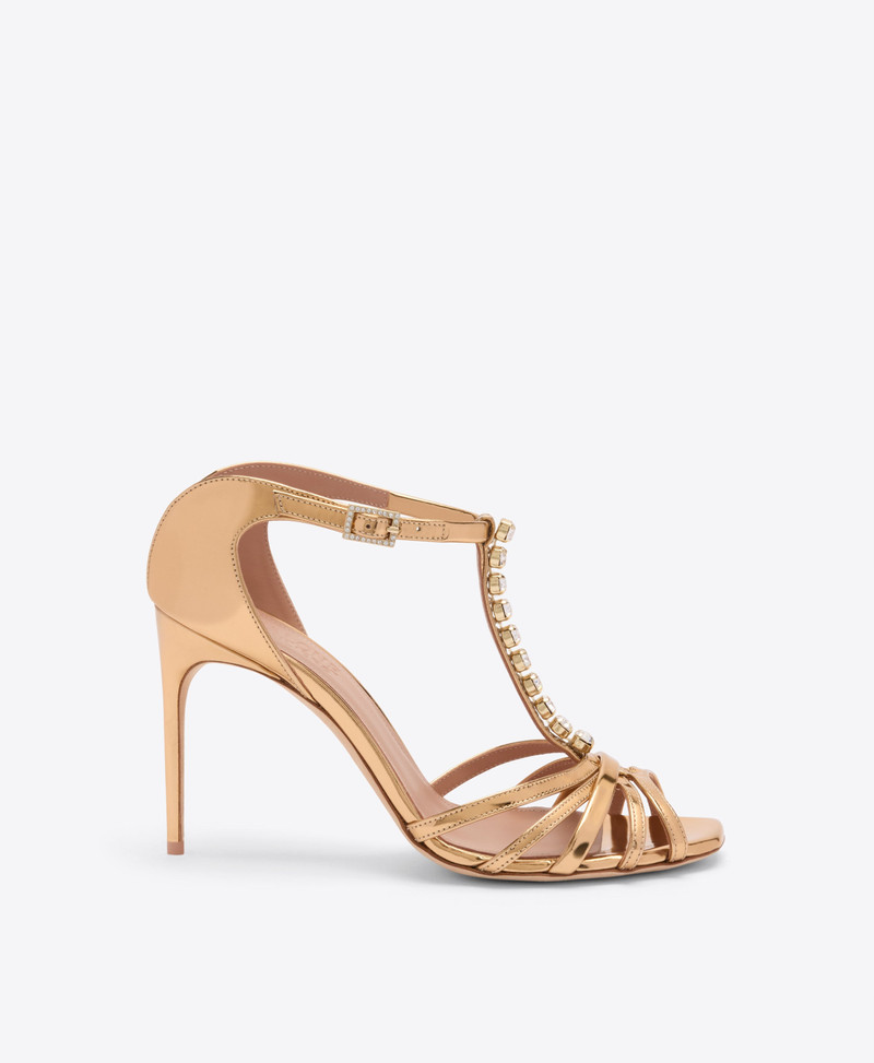 Erika 90 Gold Leather Heeled Sandals 1