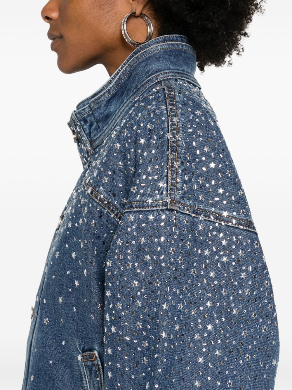 crystal-embellished denim jacket - 5