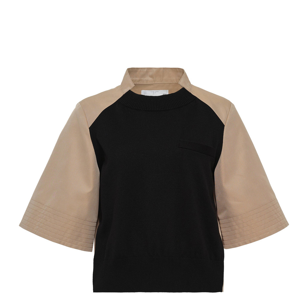 Cotton Gabardine X Knit Pullover - 1