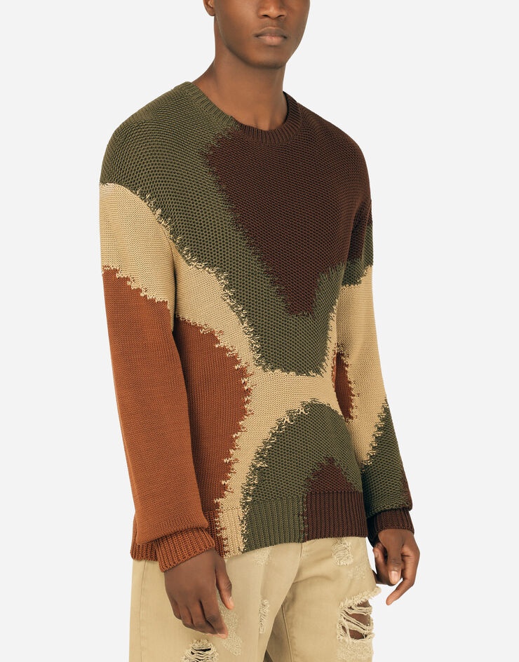 Cotton round-neck sweater with camouflage intarsia - 4