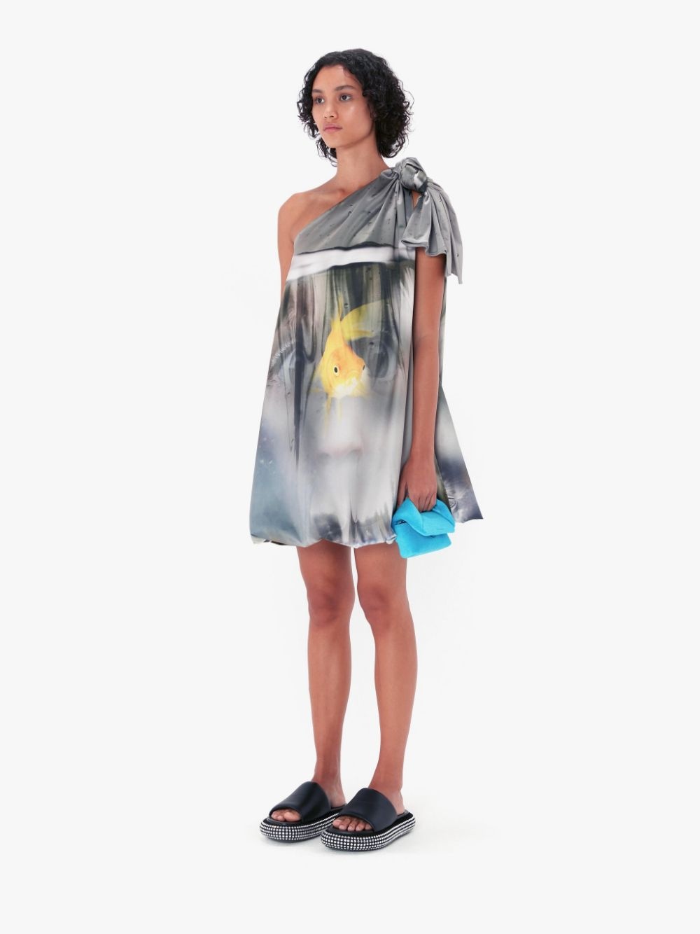 PRINTED ONE SHOULDER KNOT DRESS - 4